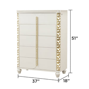 English Elm Cinderella Queen Bedroom Set with Led Lighting Gold Hardware and Beige Upholstered Bed B009S02150