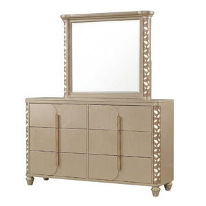 English Elm Cinderella Traditional King Bedroom Set with LED Lighting Upholstered Bed Gold Accents B009S02151