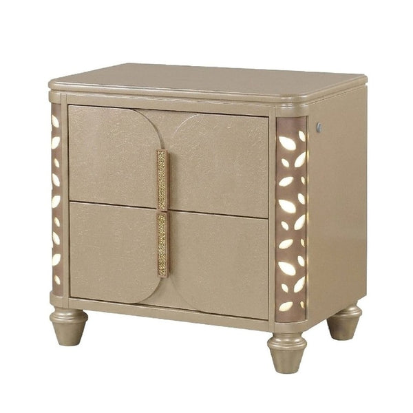 English Elm Cinderella Traditional King Bedroom Set with LED Lighting Upholstered Bed Gold Accents B009S02151