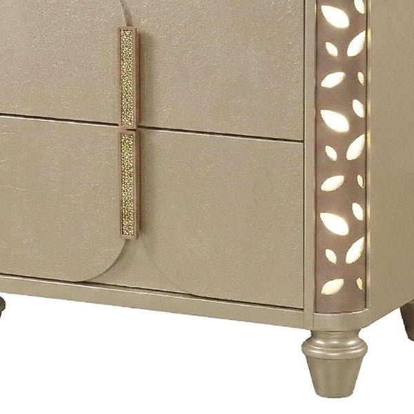 English Elm Cinderella Traditional King Bedroom Set with LED Lighting Upholstered Bed Gold Accents B009S02151