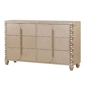 English Elm Cinderella Traditional King Bedroom Set with LED Lighting Upholstered Bed Gold Accents B009S02151