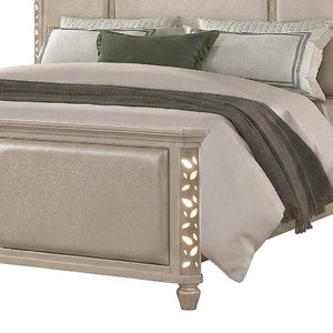 English Elm Cinderella Traditional King Bedroom Set with LED Lighting Upholstered Bed Gold Accents B009S02151
