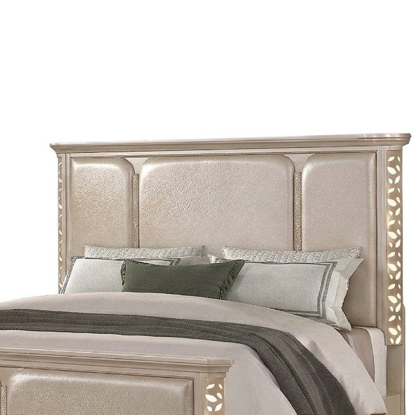 English Elm Cinderella Traditional King Bedroom Set with LED Lighting Upholstered Bed Gold Accents B009S02151
