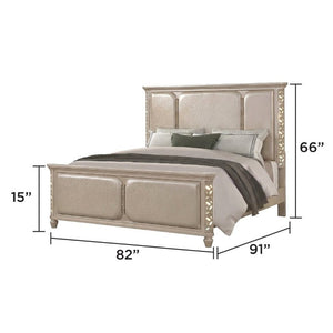 English Elm Cinderella Traditional King Bedroom Set with LED Lighting Upholstered Bed Gold Accents B009S02151