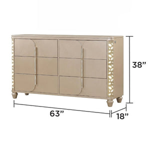 English Elm Cinderella Traditional King Bedroom Set with LED Lighting Upholstered Bed Gold Accents B009S02151