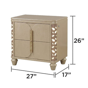 English Elm Cinderella Traditional King Bedroom Set with LED Lighting Upholstered Bed Gold Accents B009S02151
