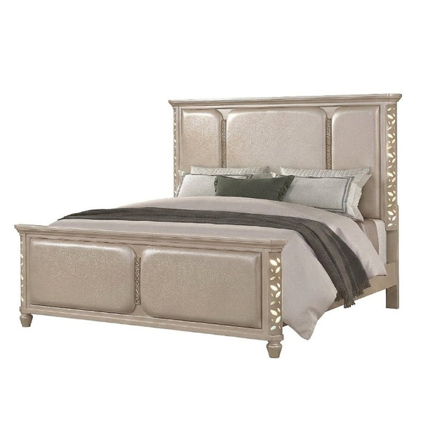 English Elm Cinderella Traditional King Bedroom Set with LED Lighting Upholstered Bed Gold Accents B009S02151
