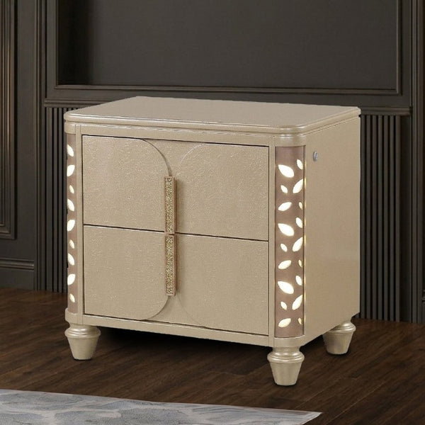 English Elm Cinderella Traditional King Bedroom Set with LED Lighting Upholstered Bed Gold Accents B009S02151