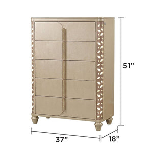 English Elm Cinderella Traditional King Bedroom Set with LED Lighting Gold Accents Beige Fabric B009S02152