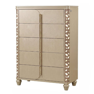 English Elm Cinderella Traditional King Bedroom Set with LED Lighting Gold Accents Beige Fabric B009S02152