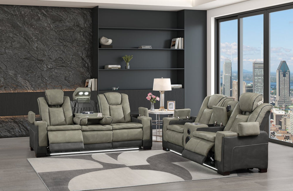 English Elm Bruno Traditional Power Reclining Sofa Set with Led Lighting and Bluetooth Speakers Gray B009S02153
