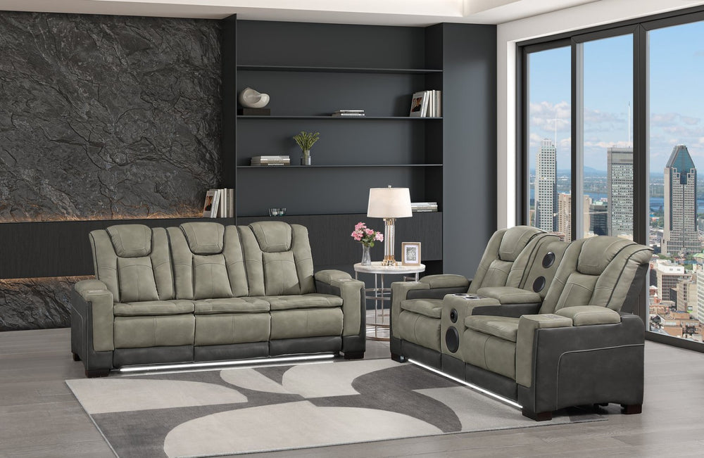 English Elm Bruno Traditional Power Reclining Sofa Set with Led Lighting and Bluetooth Speakers Gray B009S02153