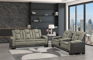 English Elm Bruno Traditional Power Reclining Sofa Set with Led Lighting and Bluetooth Speakers Gray B009S02153