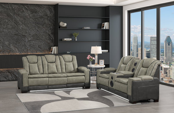 English Elm Bruno Traditional Power Reclining Sofa Set with Led Lighting and Bluetooth Speakers Gray B009S02153