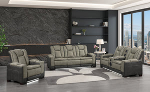 English Elm Bruno Power Reclining Living Room Set with Bluetooth Speakers Led Lighting Faux Leather Gray B009S02154