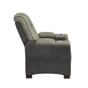 English Elm Bruno Power Reclining Living Room Set with Bluetooth Speakers Led Lighting Faux Leather Gray B009S02154