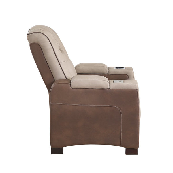 English Elm Bruno Power Reclining Living Room Set with Bluetooth Speakers Led Lighting Faux Leather Brown B009S02156