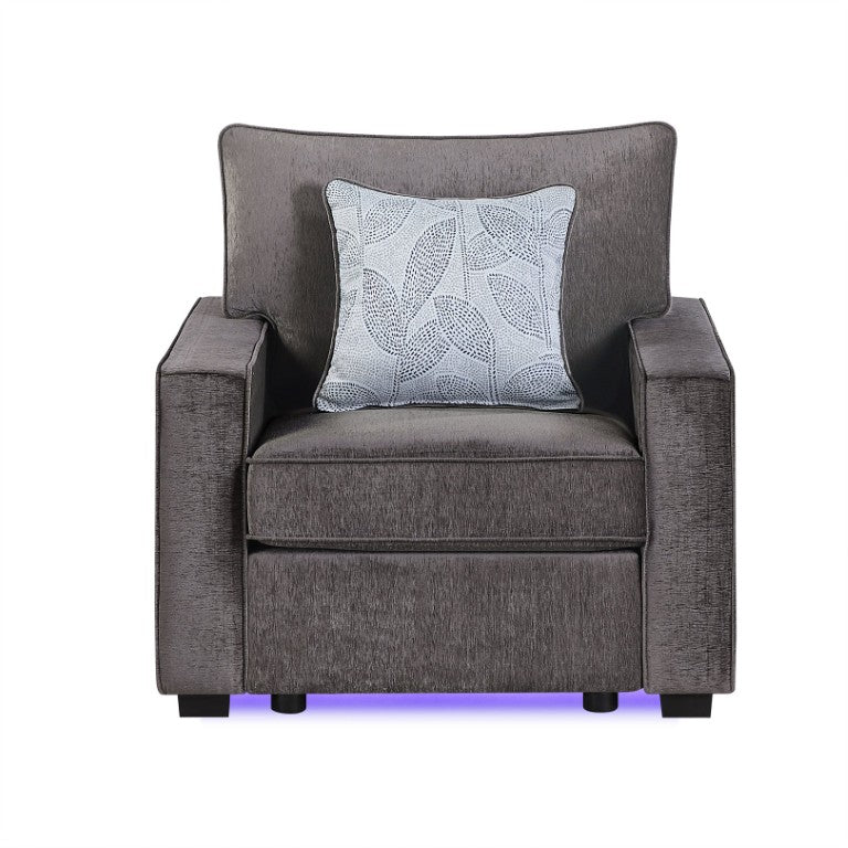 English Elm Rita Contemporary Fabric Accent Chair with LED Base Lighting for Modern Living Rooms Charcoal B009S02191