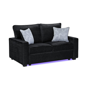 English Elm Rita Contemporary Loveseat with LED Base Lighting Textured Fabric and Block Leg Frame B009S02202