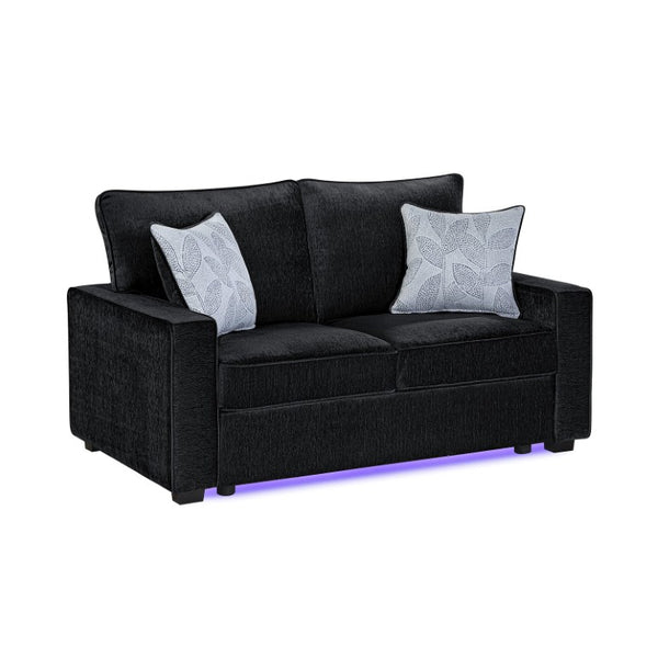 English Elm Rita Contemporary Loveseat with LED Base Lighting Textured Fabric and Block Leg Frame B009S02202