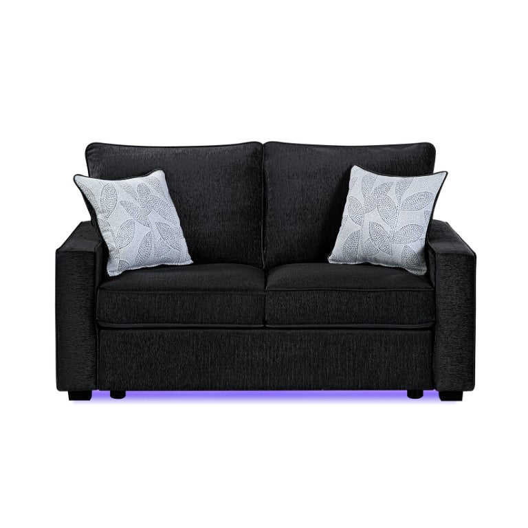 English Elm Rita Contemporary Loveseat with LED Base Lighting Textured Fabric and Block Leg Frame B009S02202