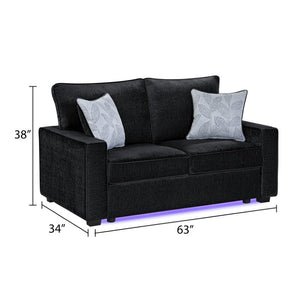 English Elm Rita Contemporary Loveseat with LED Base Lighting Textured Fabric and Block Leg Frame B009S02202