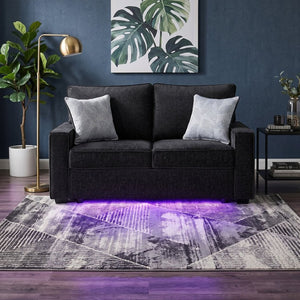 English Elm Rita Contemporary Loveseat with LED Base Lighting Textured Fabric and Block Leg Frame B009S02202