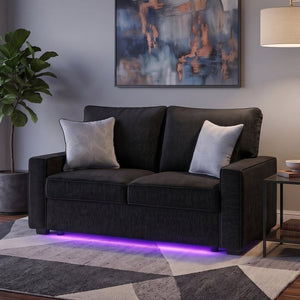 English Elm Rita Contemporary Loveseat with LED Base Lighting Textured Fabric and Block Leg Frame B009S02202