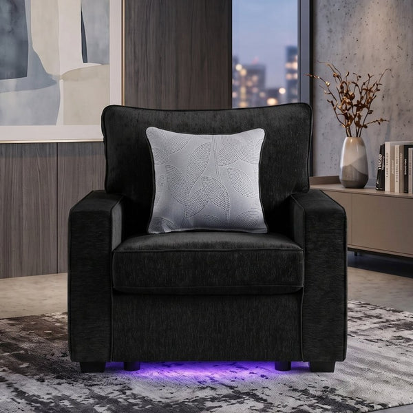 English Elm Rita Contemporary Accent Chair with Integrated LED Lighting and Solid Wood Base B009S02203