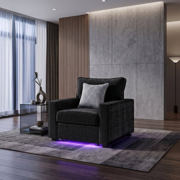 English Elm Rita Contemporary Accent Chair with Integrated LED Lighting and Solid Wood Base B009S02203