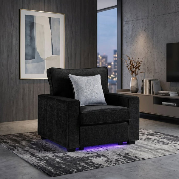 English Elm Rita Contemporary Accent Chair with Integrated LED Lighting and Solid Wood Base B009S02203