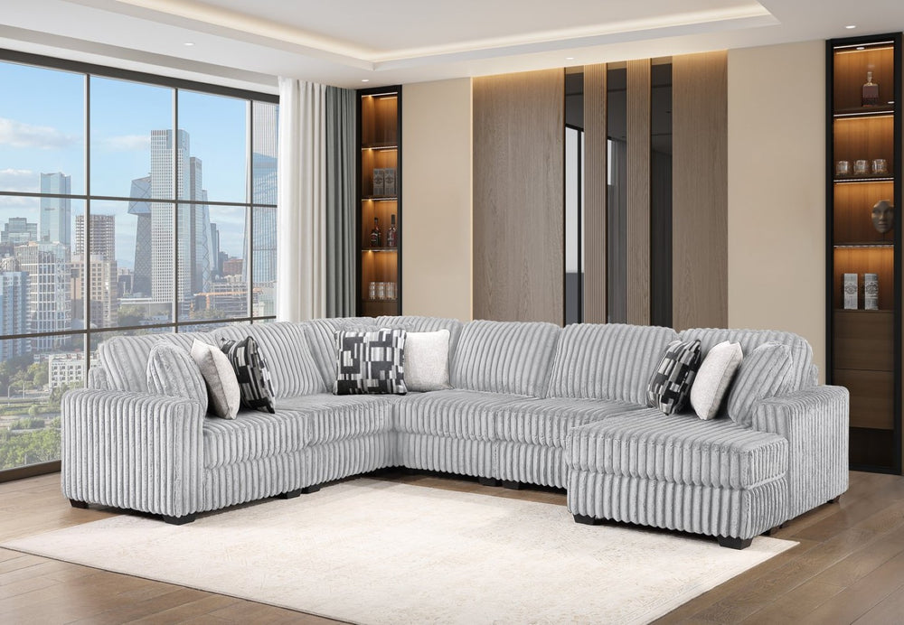 English Elm Snuggle U-shaped Modular Sectional Ribbed Polyester Upholstery for Modern Living Rooms Gray B009S02204