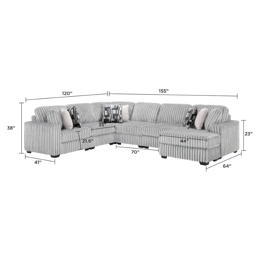 English Elm Snuggle U-shaped Modular Sectional Ribbed Polyester Upholstery for Modern Living Rooms Gray B009S02204