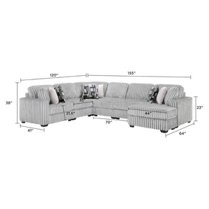 English Elm Snuggle U-shaped Modular Sectional Ribbed Polyester Upholstery for Modern Living Rooms Gray B009S02204