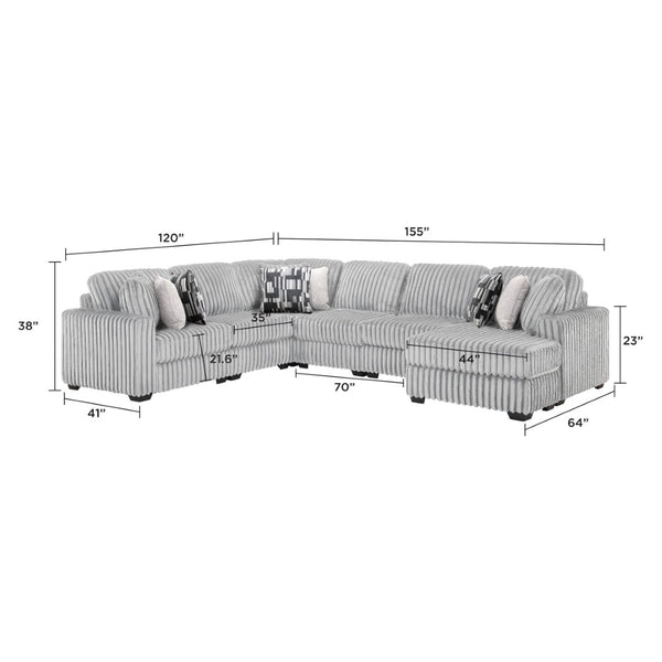 English Elm Snuggle U-shaped Modular Sectional Ribbed Polyester Upholstery for Modern Living Rooms Gray B009S02204