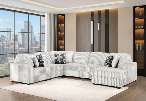 English Elm Snuggle U-shaped Modular Sectional Ribbed Polyester Upholstery for Modern Living Rooms Cream B009S02205