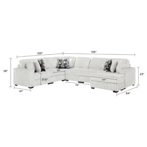 English Elm Snuggle U-shaped Modular Sectional Ribbed Polyester Upholstery for Modern Living Rooms Cream B009S02205