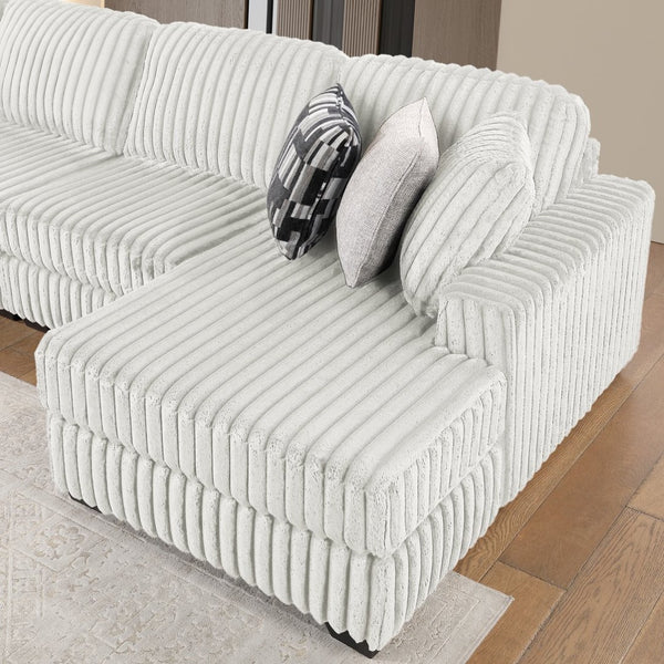 English Elm Snuggle U-shaped Modular Sectional Ribbed Polyester Upholstery for Modern Living Rooms Cream B009S02205