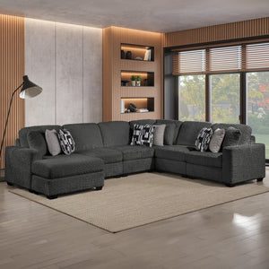English Elm Maxwell L-shaped Sectional Sofa Low Profile Contemporary Upholstered Living Room Seating Gray B009S02207