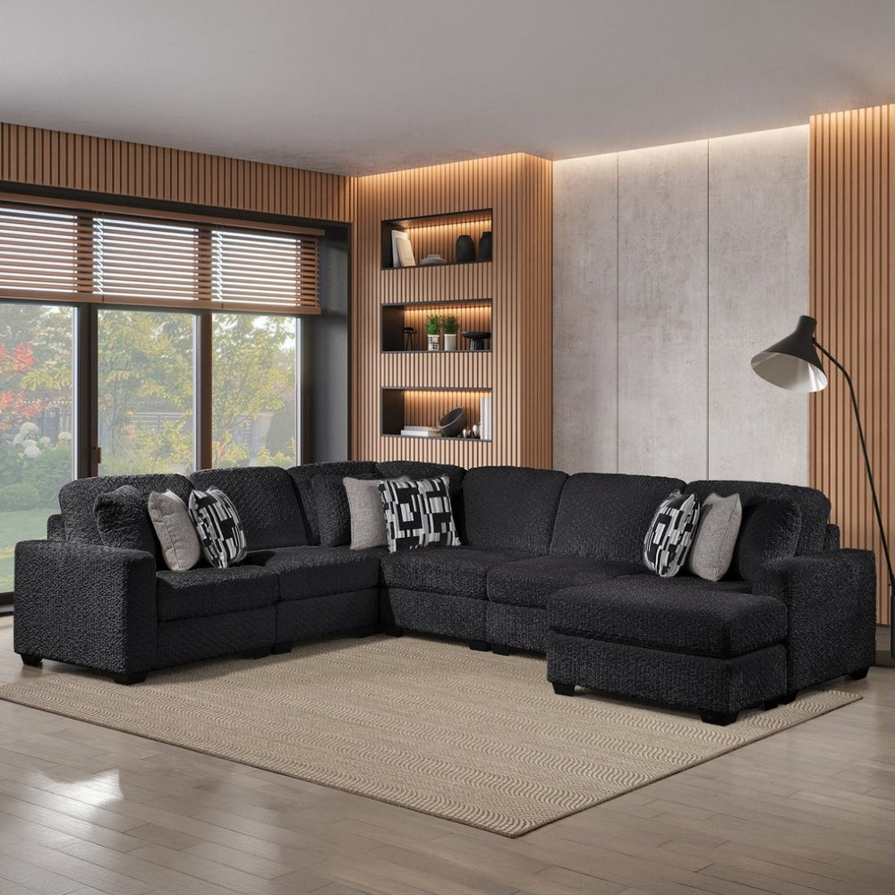 English Elm Maxwell L-shaped Sectional Sofa Low Profile Contemporary Upholstered Living Room Seating Black B009S02209