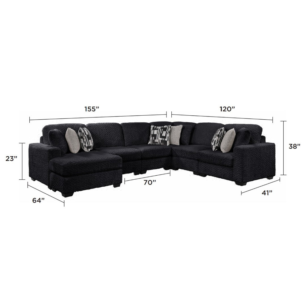 English Elm Maxwell L-shaped Sectional Sofa Low Profile Contemporary Upholstered Living Room Seating Black B009S02209