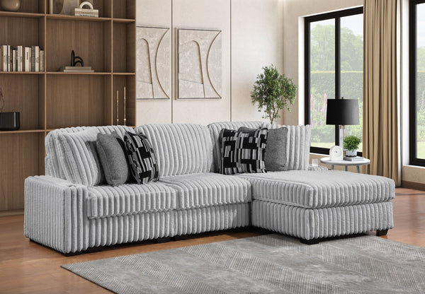 English Elm Puffy Contemporary Sectional Sofa with Ribbed Polyester Upholstery and Reversible Chaise Gray B009S02210