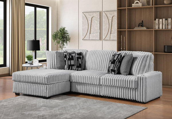 English Elm Puffy Contemporary Sectional Sofa with Ribbed Polyester Upholstery and Reversible Chaise Gray B009S02210