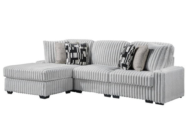 English Elm Puffy Contemporary Sectional Sofa with Ribbed Polyester Upholstery and Reversible Chaise Gray B009S02210