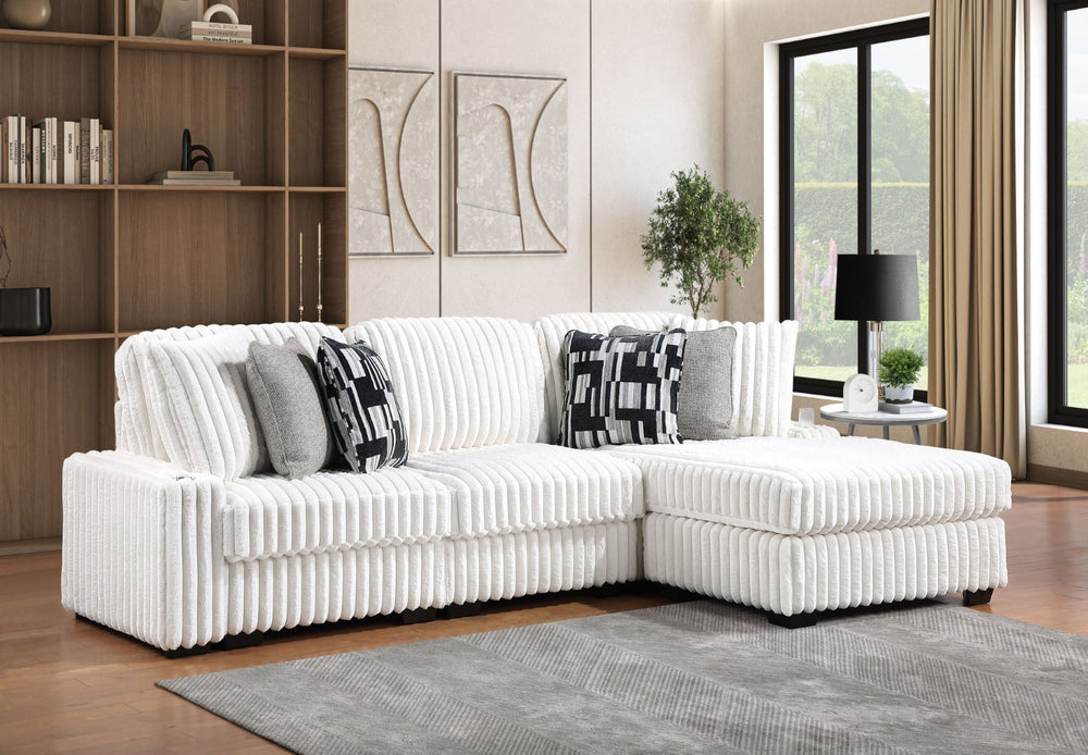 English Elm Puffy Contemporary Sectional Sofa with Ribbed Polyester Upholstery and Reversible Chaise Cream B009S02211