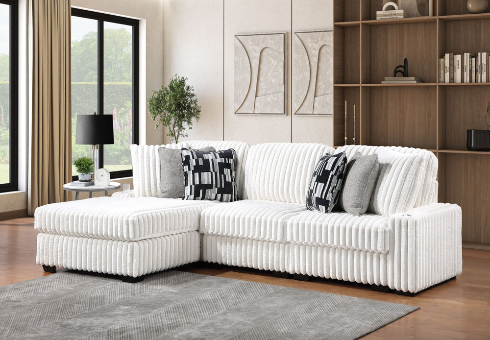 English Elm Puffy Contemporary Sectional Sofa with Ribbed Polyester Upholstery and Reversible Chaise Cream B009S02211