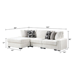 English Elm Puffy Contemporary Sectional Sofa with Ribbed Polyester Upholstery and Reversible Chaise Cream B009S02211
