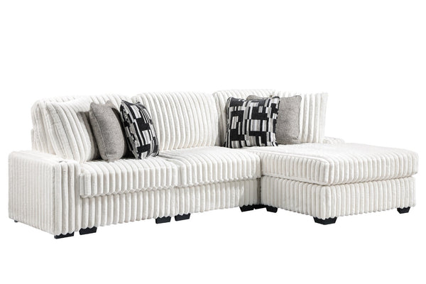English Elm Puffy Contemporary Sectional Sofa with Ribbed Polyester Upholstery and Reversible Chaise Cream B009S02211