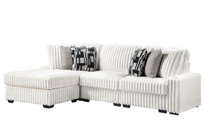 English Elm Puffy Contemporary Sectional Sofa with Ribbed Polyester Upholstery and Reversible Chaise Cream B009S02211