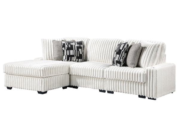 English Elm Puffy Contemporary Sectional Sofa with Ribbed Polyester Upholstery and Reversible Chaise Cream B009S02211